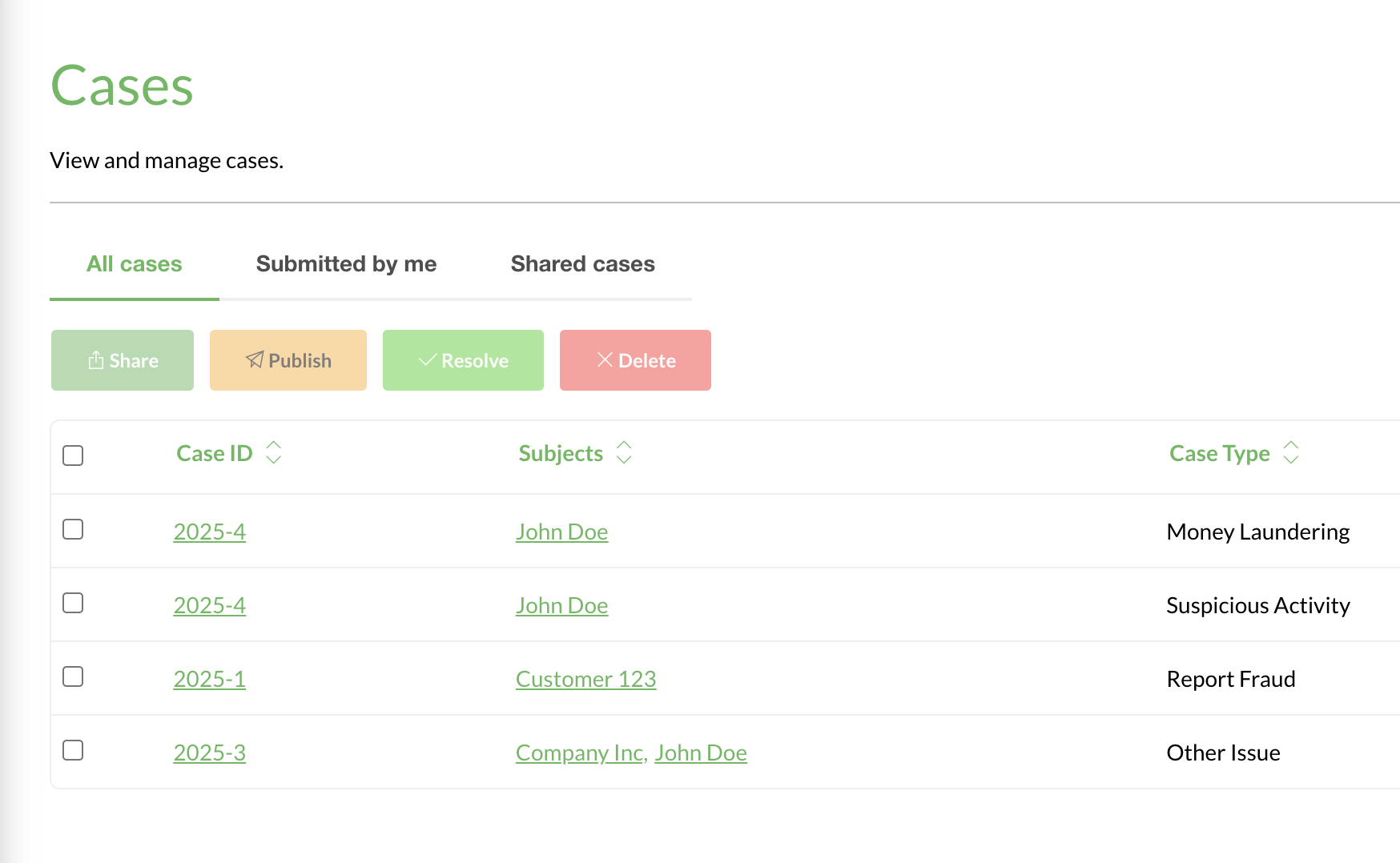 Cases Management Page Screenshot