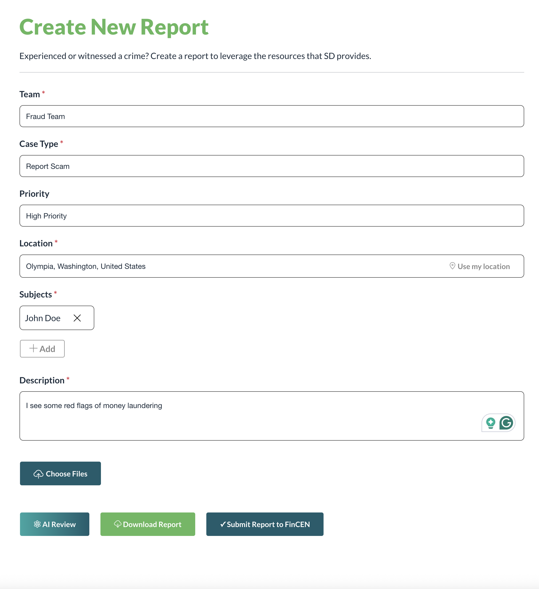 New Report Page Screenshot